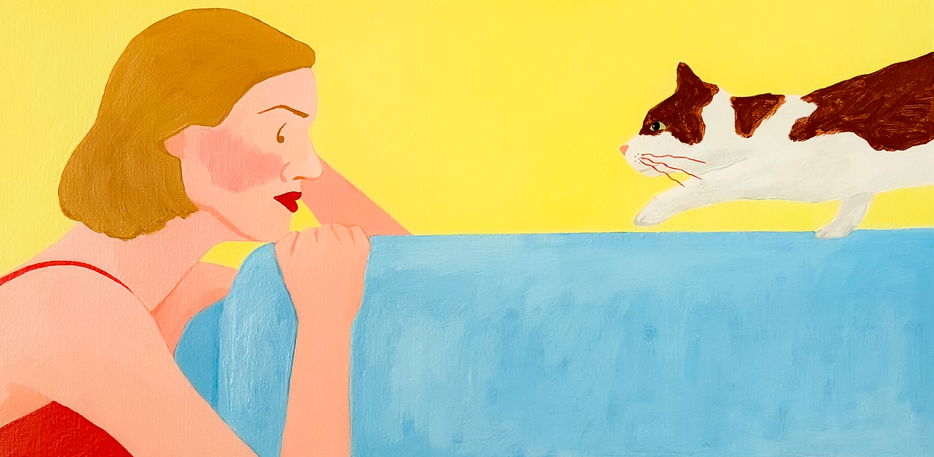 A woman and a cat facing each other - 썸머